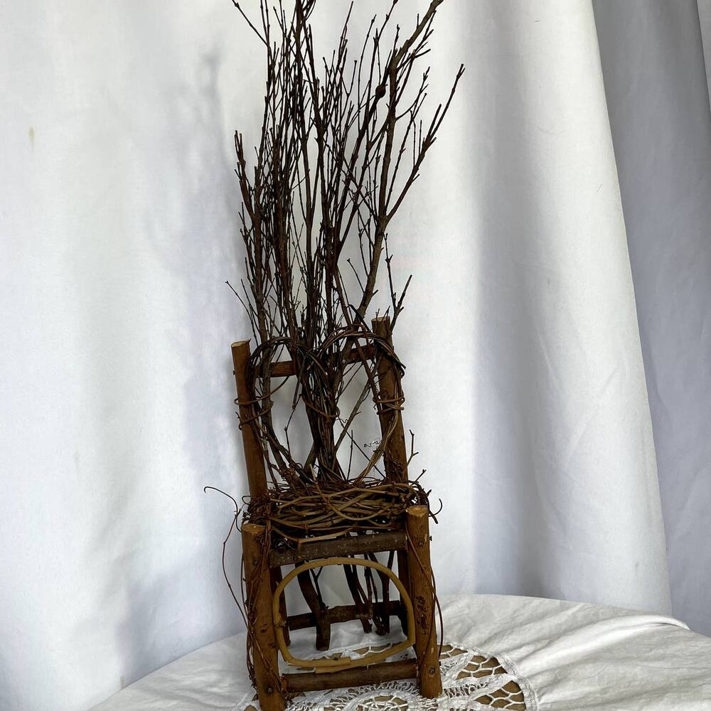 SKU 1617 Handmade Stick Chair 5x5x20 Heart Branch Wood Vintage Rustic Wiccan